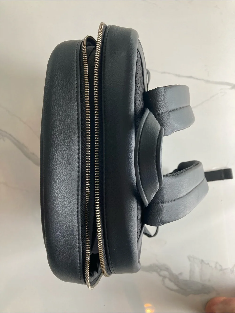 Black Backpack with Brown and Cream Center Stripe